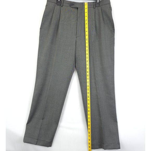 Pierre Cardin 100% Wool Dress Pants 34x29 Gray Birdseye Pleated Cuffed Office - Picture 3 of 12
